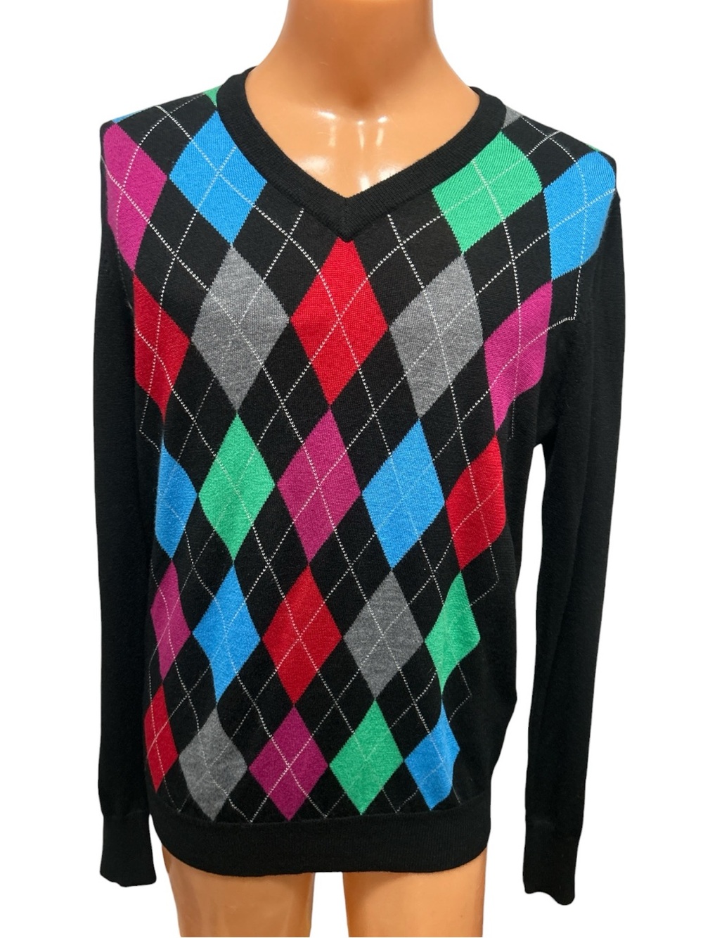 Galvin Green Golf V-Neck Jumper Diamond Argyle Pullover Wool Blend Mens Sz Large